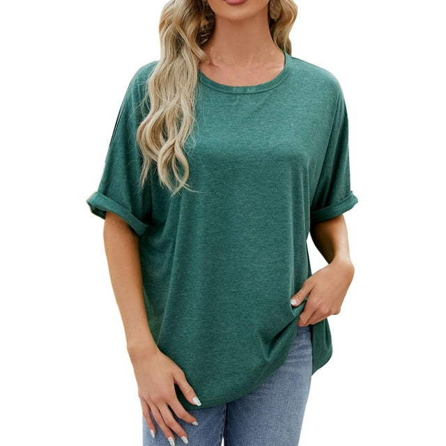 Yuyuzo Hauts Grande Taille pour Femmes Manches Courtes Col Rond Chemises Couleur Unie Haut d'Été T-Shirts Amples