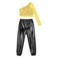 thumbnail image 5 of iixpin Kids Girls Dance Costume 2 Piece Hip Hop Jazz Outfits One Shoulder Crop Top with Jogger Pants Dancewear Gold&Black 10, 5 of 6
