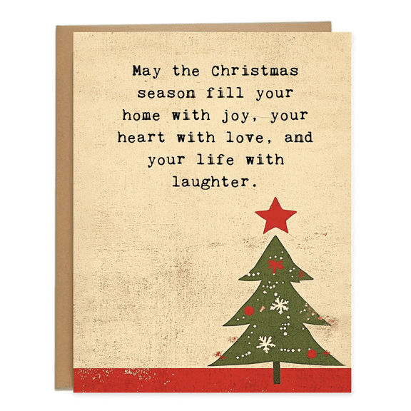 Christmas Card – Vintage Holiday Greeting with Joy, Love, and Laughter Message – Envelope Included, Perfect for Family and Friends