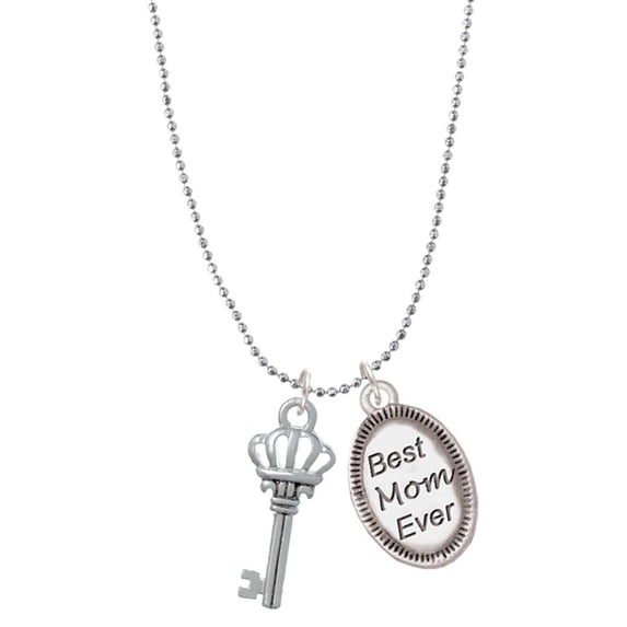 Delight Jewelry Silvertone Crown Key Best Mom Ever Charm Necklace