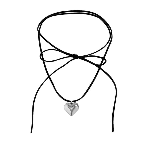 Collar con capas, regalo con dijes, moderno collar tipo gargantilla con capas y cuerda de encaje. Plata
