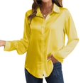 thumbnail image 2 of Blusas de Satén para Mujer, Camisas de Seda con Botones, Blusas Informales de Larga para Negocios Amarillo S, 2 of 7