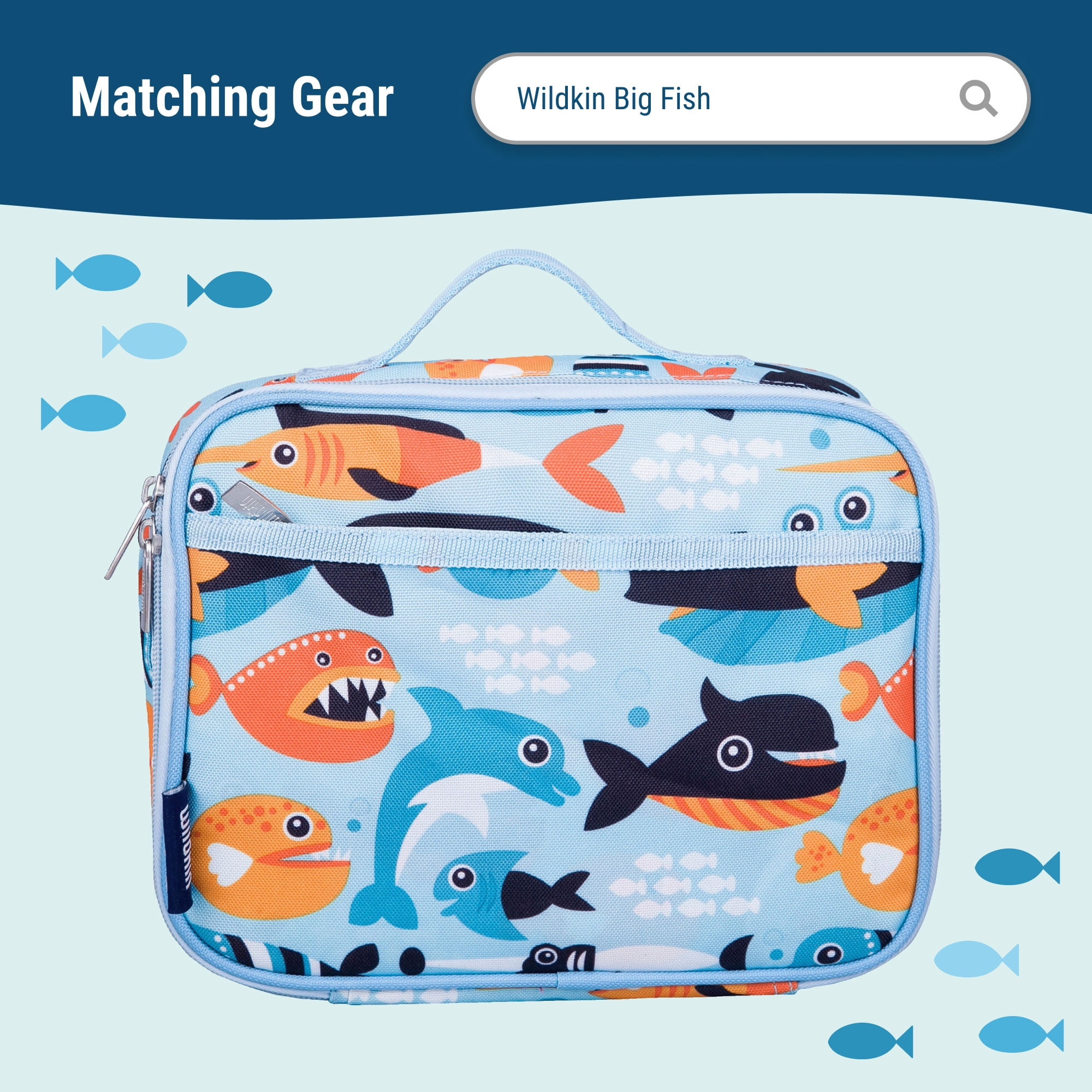Wildkin Kids 12 Inch Backpack for Toddler Boys and Girls, Insulated Front Pocket (Big Fish Blue)