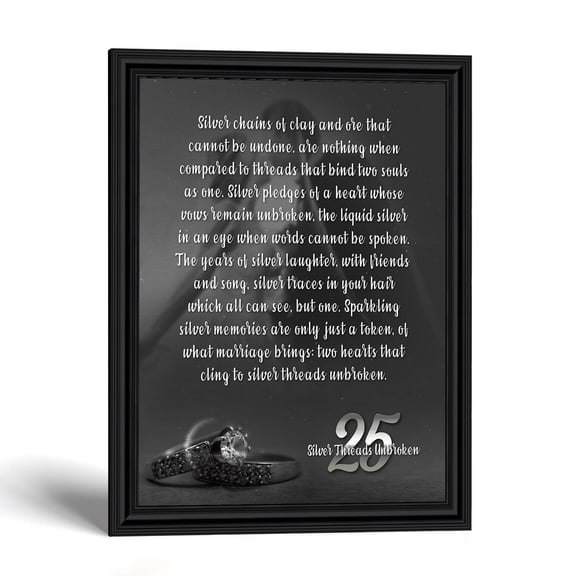 25th Anniversary Frame, Silver Wedding Poem Wall Keepsake for Couple