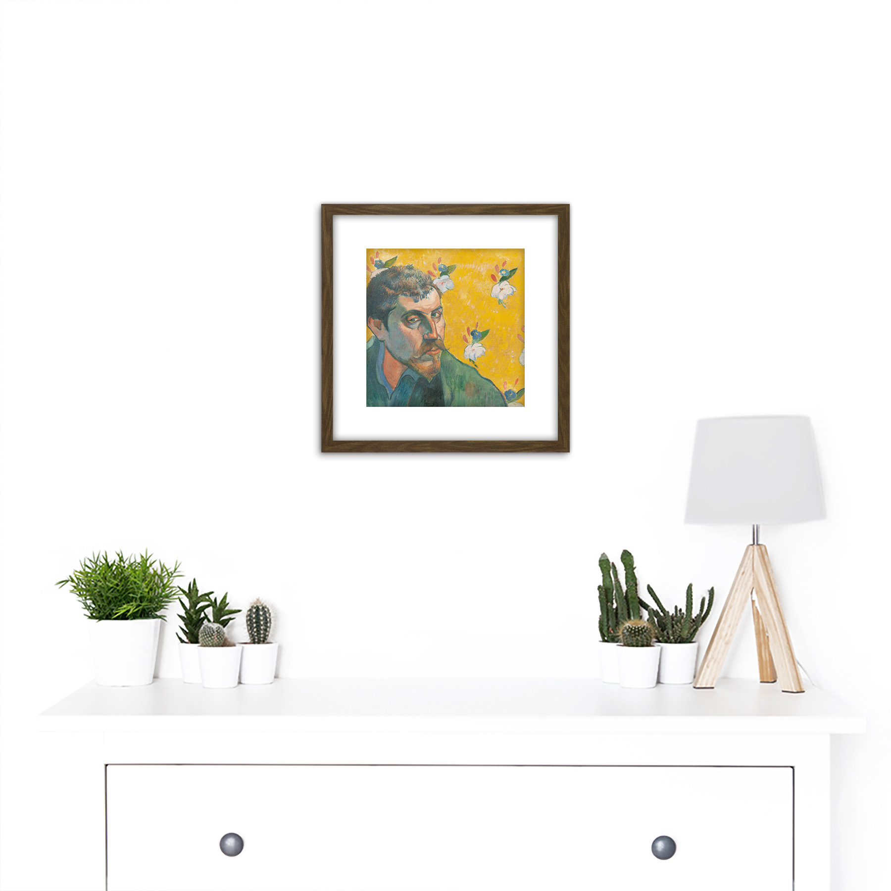 Paul Gauguin Self Portrait Les Miserables Cropped 8X8 Inch Square Wooden Framed Wall Art Print Picture with Mount