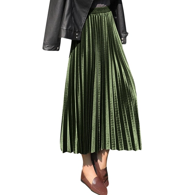 Falda plisada de terciopelo para mujer: cintura alta, diseño envolvente en las caderas, tejido elástico para todas las estaciones (S-XXL)