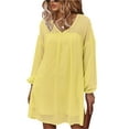 thumbnail image 2 of Qiylii Female Solid Color Dress, Dots V-Neck Long Sleeve Loose Dress,S-XXL, 2 of 9