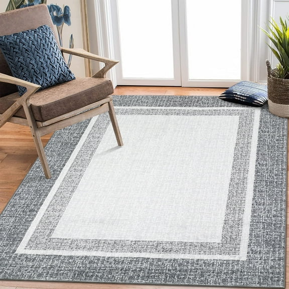 Garvee 9'x12' Large Area Rugs for Living Room Bedroom Modern Farmhouse Border Rug Low Pile Non Slip Area Rug, Gray