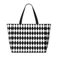 thumbnail image 2 of Pofeuu Black And White Diamonds Print Beach Bag,Waterproof Sandproof Beach Tote Bag, Large Capacity Foldable Beach Bags for Women, 2 of 7
