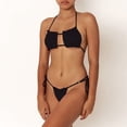 thumbnail image 4 of Ladies Sexy Pleated Bikini Women Ruffled Strap Hollow Swimwear Pure Color Lace Push Up Padded Bathing Suit, 4 of 5