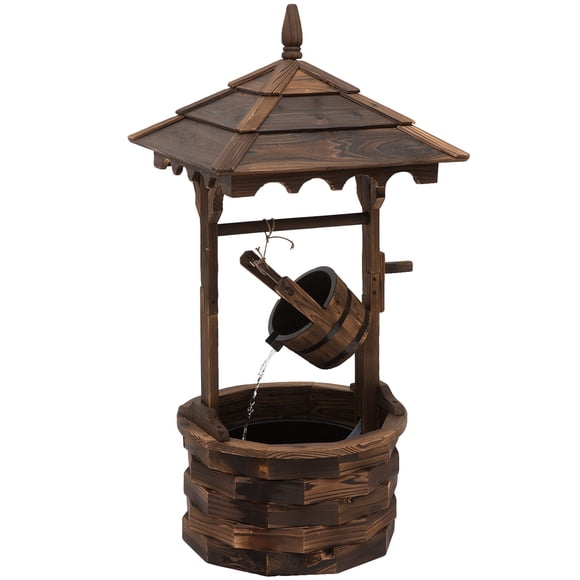 Outdoor Waterfall Wishing Well Fountain - Natural Wood Garden Decor with Pump - 22.5" x 22.5" x 47.25" - Patio & Backyard Water Feature