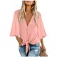 thumbnail image 1 of Camisas con cuello en V para mujer con volantes y manga 3/4 con nudo de corbata Zhivalor LRWJ306-12, 1 of 2