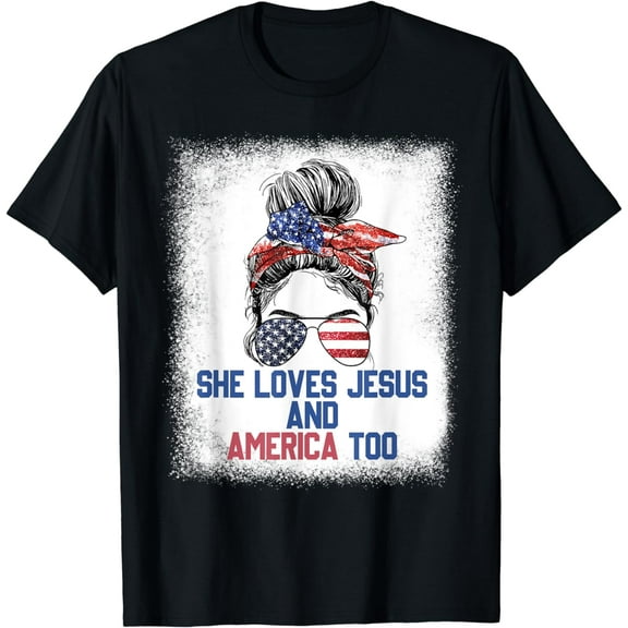 Christian Lover T-Shirt She Loves Jesus And America Too 4th of July