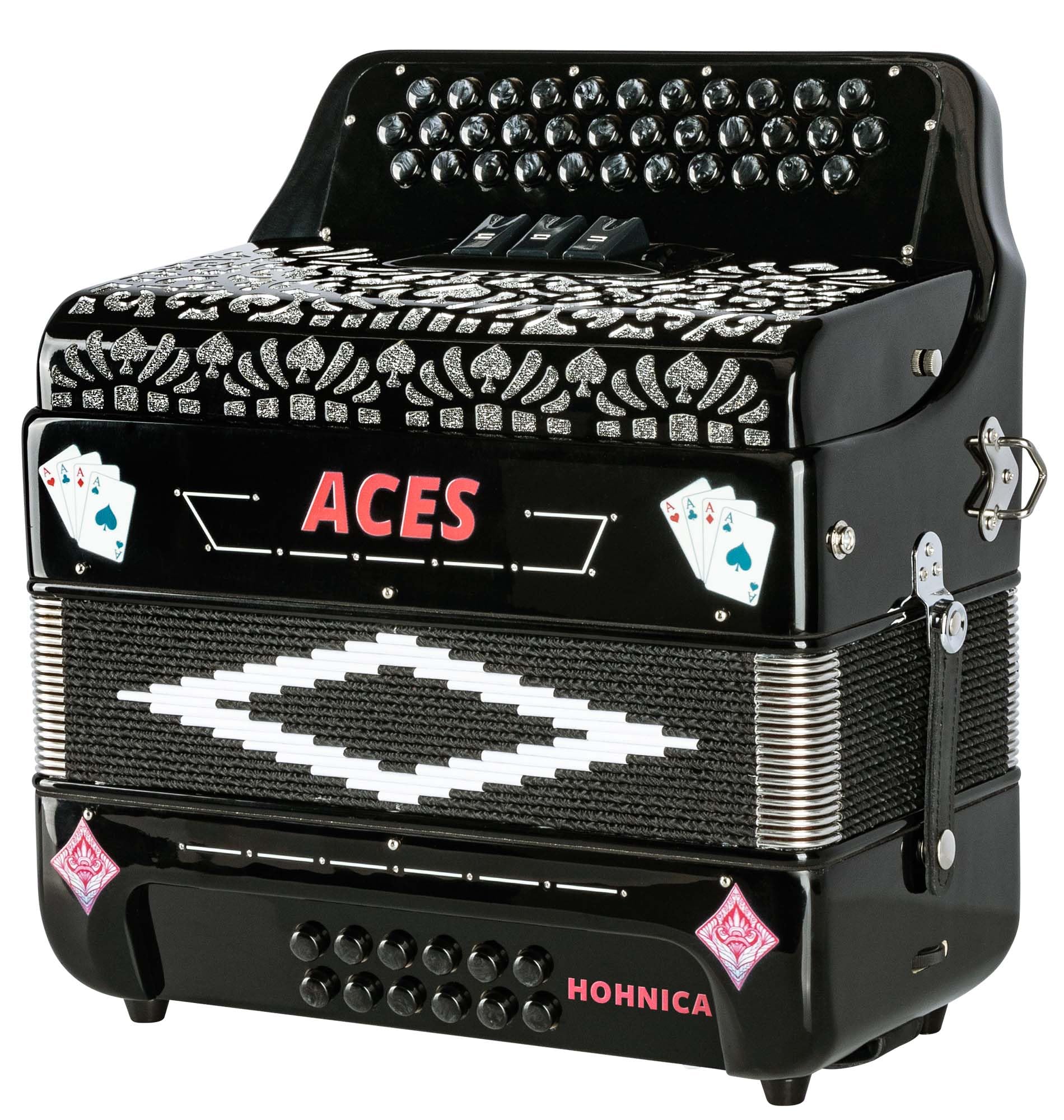 Hohner Hohnica Aces II 34-Button Accordion with 3 Registers - GCF Bundle with Gig Bag, Adjustable Straps, and Austin Bazaar Polishing Cloth