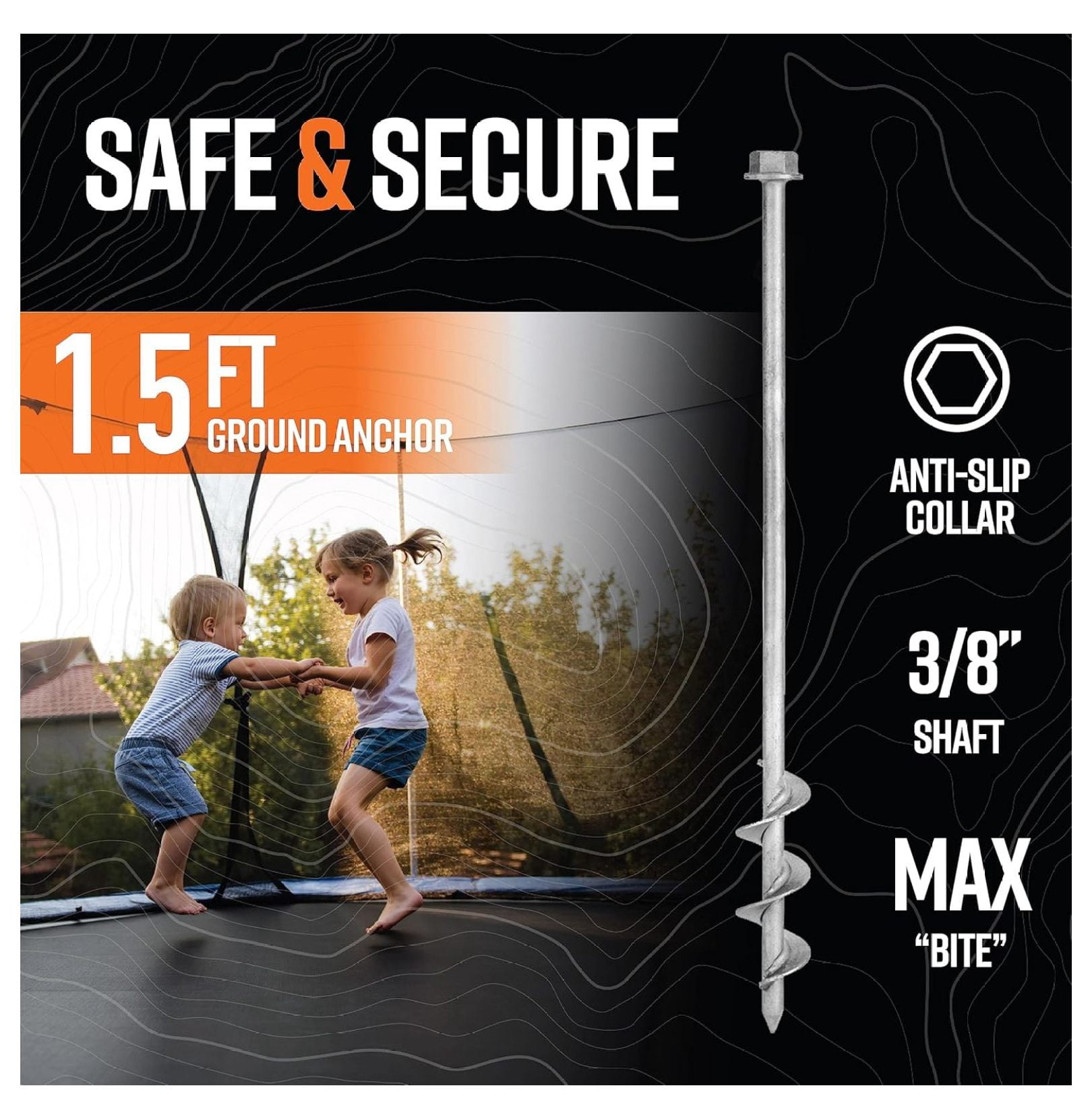 Screw in Tent Stake for Normal to Hard Ground | Premium Drill Driven Ground Anchor Earth Screws | 2X Pro I Stakes (1.5 Foot), 2X Closed , 1X 5/8" Hex Socket Driver