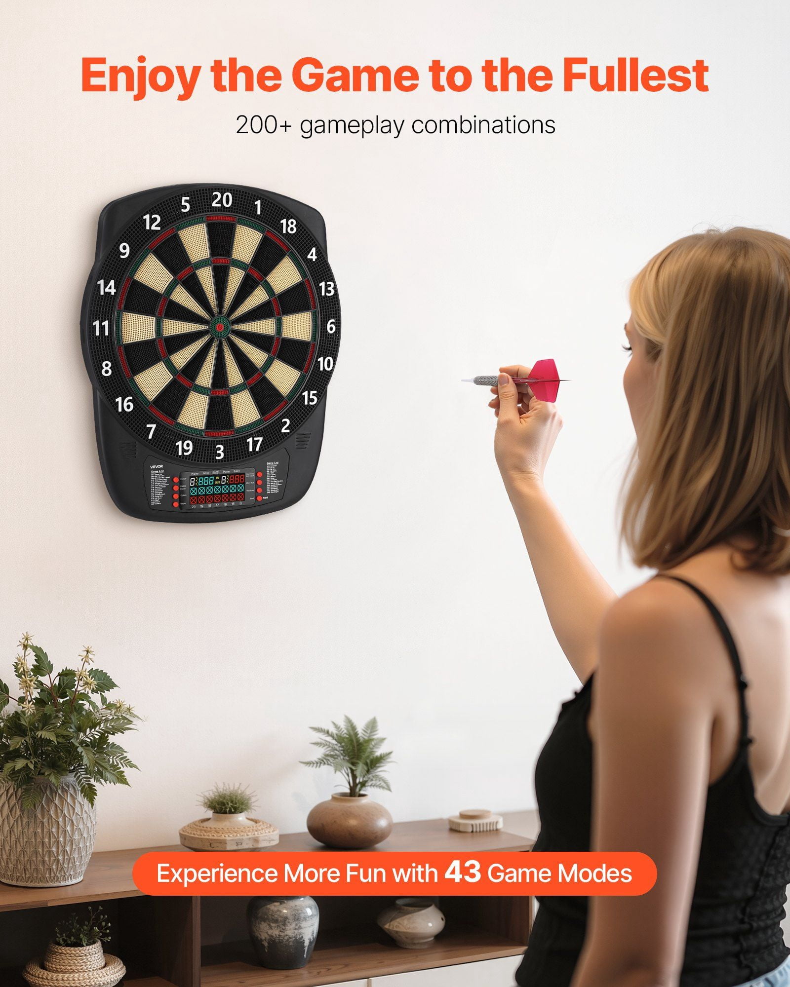 Electronic Dart Board 13.5 Inch Target Dartboard with 43 Games 200 Variations for 8 Players 6 Darts with Flights 50 Soft Tips Color LCD Scoring Screen for Home Party Game Room