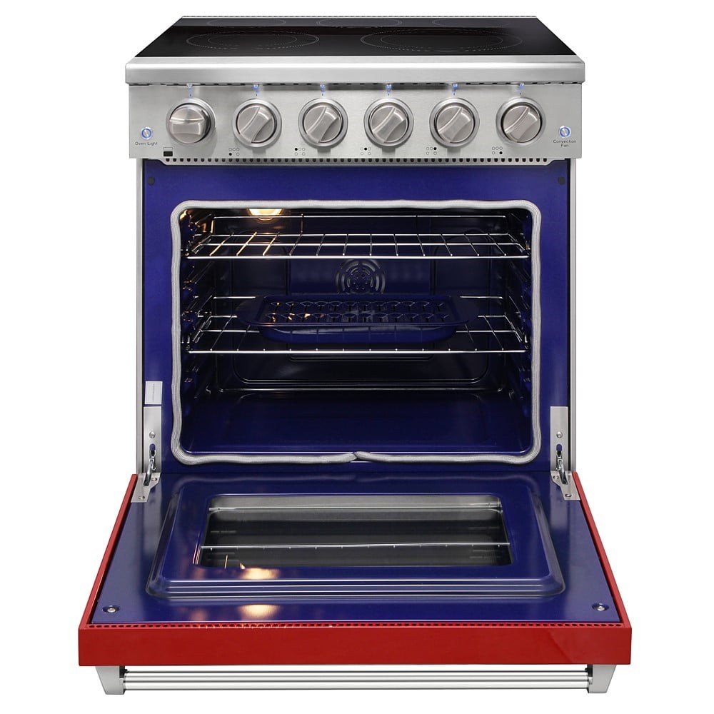 Kostch 30in. Freestanding Electric Range in Stainless Steel with 4.55 Cu. ft. Convection Oven and 5 Burners Cooktop, Red Door