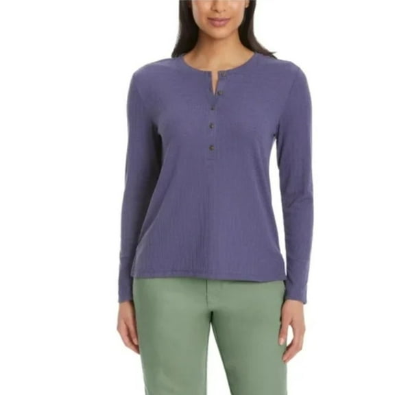 G.H.Bass & Co Women's Long Sleeve Henley Top, Crown Blue Medium