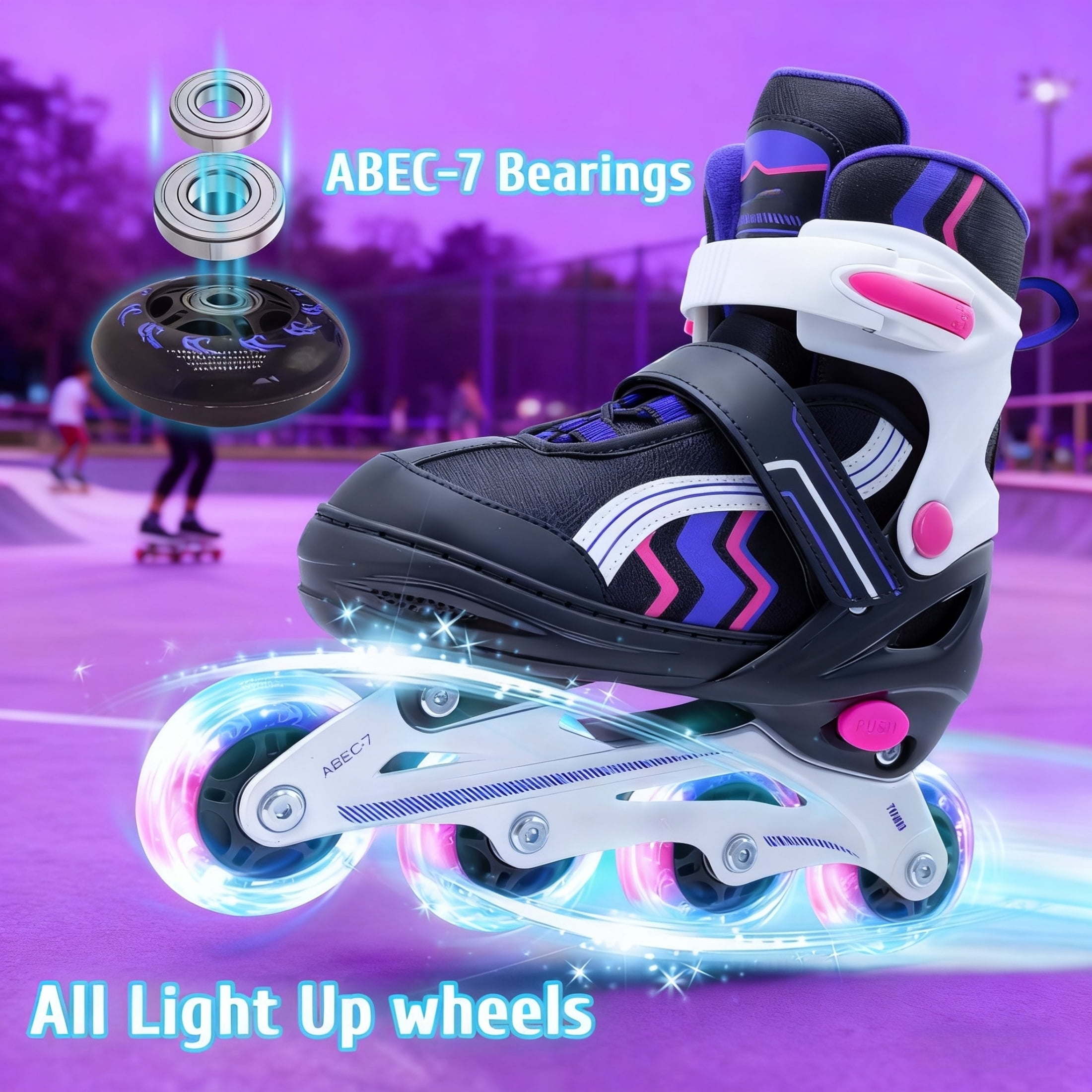 JZY Kids Inline Skates with Light-Up Wheels,4-Size Adjustable & Aluminum Frame Skate for Boys and Girls,Ideal for Beginners Ages 5-12