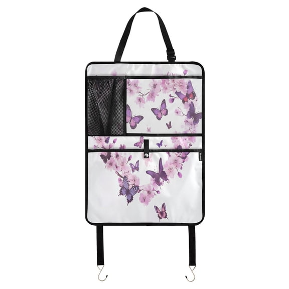 WOBOGO Purple Butterfly Pink Floral Backseat Car Organizer Footed Universal Car with Touch Screen Tablet Holder Rear Seat Protector