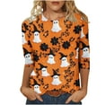thumbnail image 3 of yoeyez Halloween Shirts For Women 3/4 Sleeve Print Tops Casual Crewneck Basic Pullover Fall Business Work Blouses Gold,M, 3 of 6