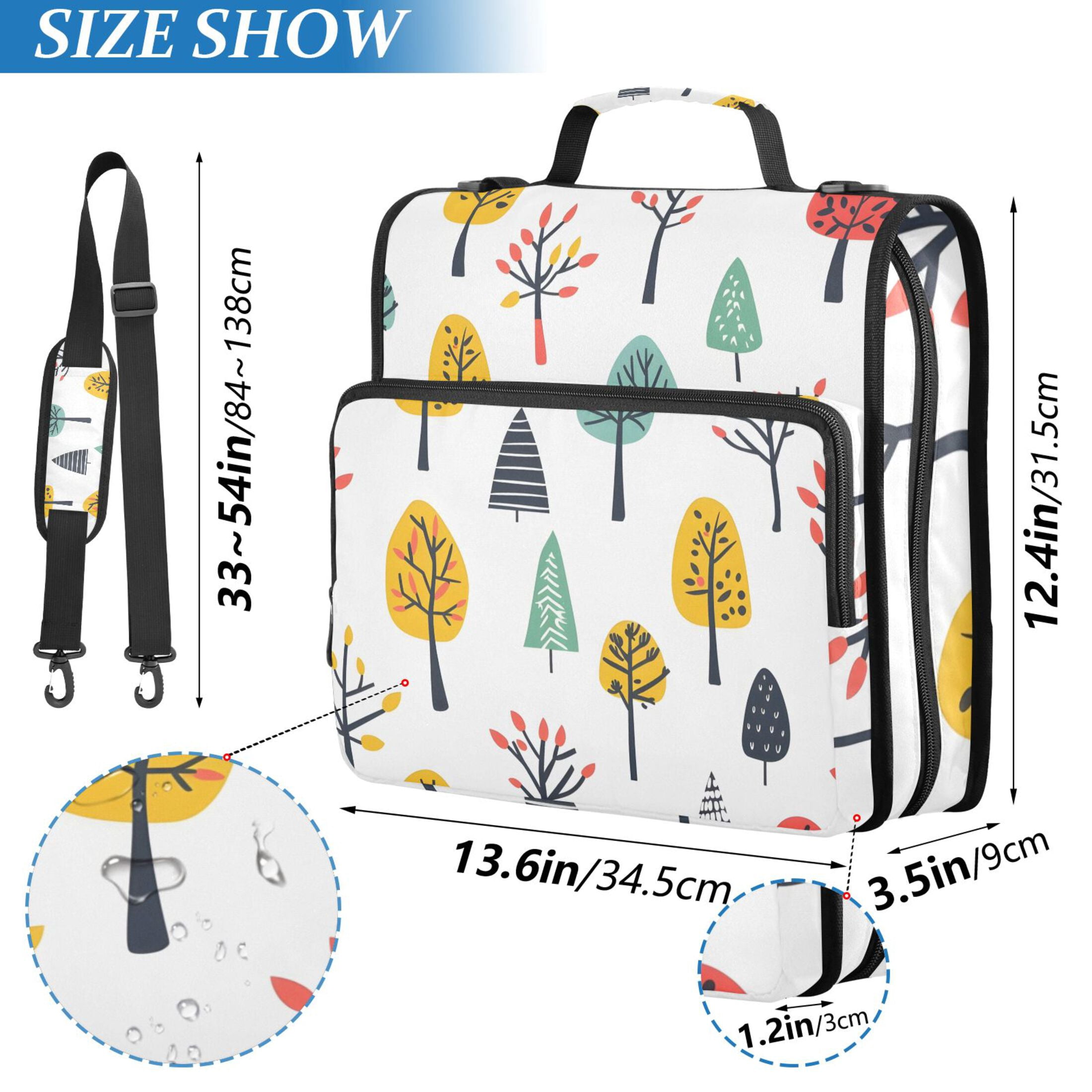 3 Ring Zipper Binder with Shoulder Strap Waterproof Trapper Keeper 2 Inch D-Ring 500 Sheets Capacity Different Trees