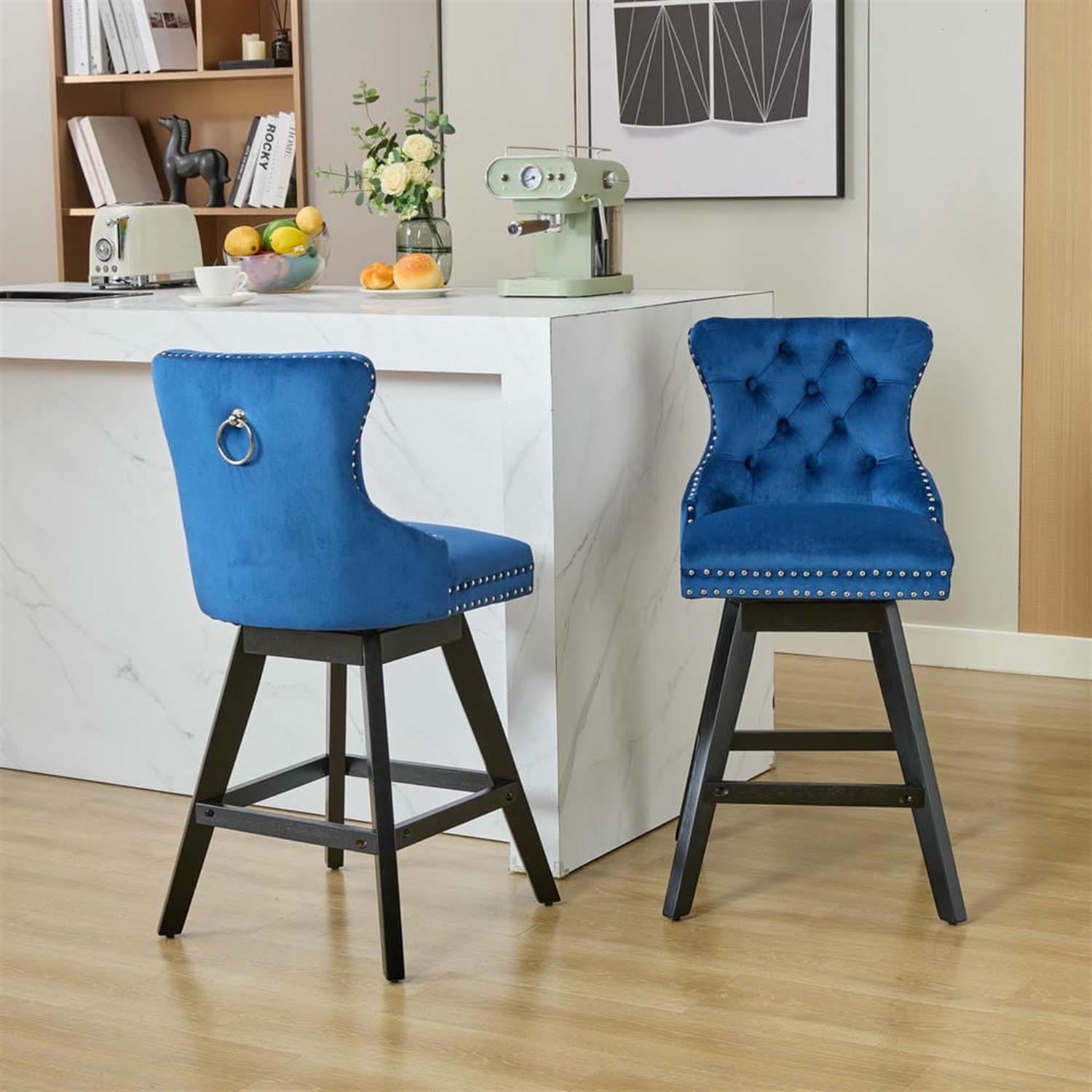 Demi Bonn 38" Counter Height Bar Stools Set of 2, Velvet Swivel Barstools with Button Tufted Back, Kitchen Island Countertop Chairs for Dining Room, Blue
