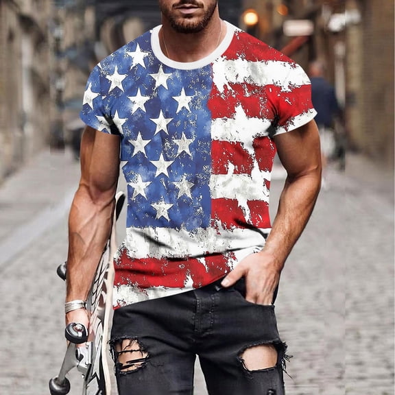 Vetsdori Fourth of July Tshirts for men American Flag Short Sleeve Pullover Red White and Blue Independence Day Summer,Crew Neck Outdoor Mens Tops