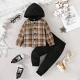thumbnail image 3 of URMAGIC Toddler Baby Boys 2PCS Set Flannel Lattice Button Down Hoodied Tops +Pants Boys Fall Winter Outfits, 3 of 10