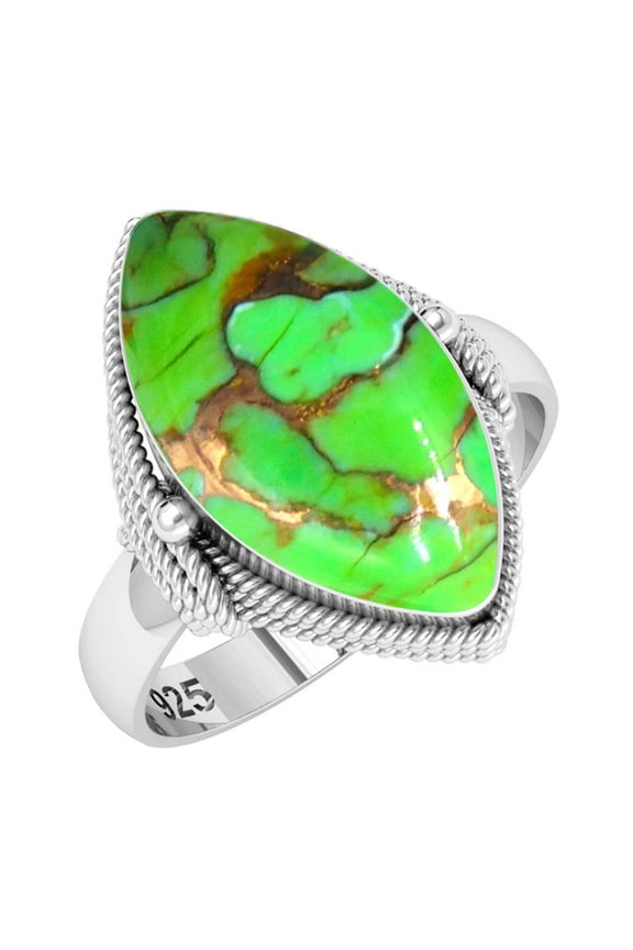 925 Sterling Silver Women Jewelry Copper Green Turquoise Ring