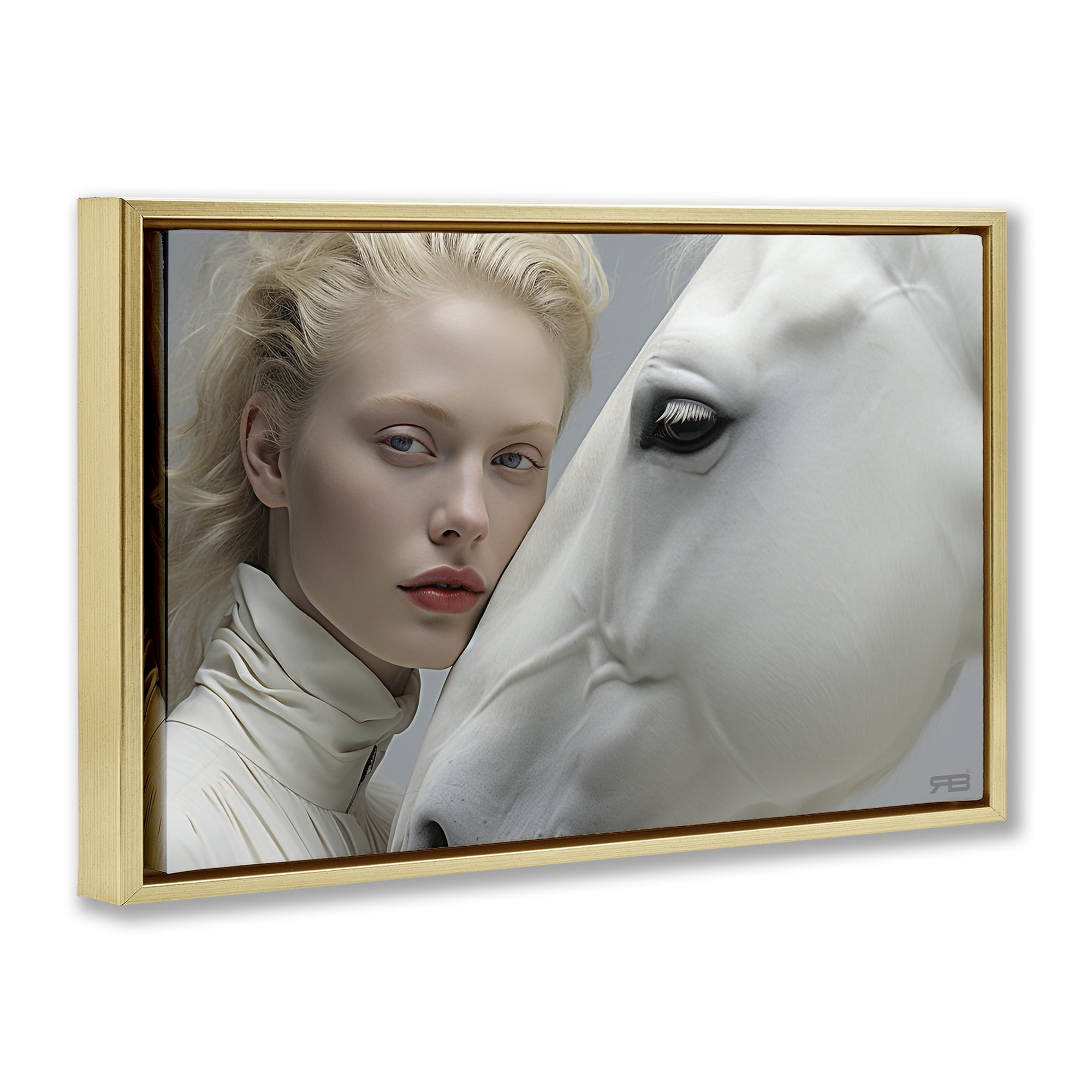 Stupell Industries White Horse & Woman People Painting Gold Floater Framed Canvas Art Print Wall Art, 25 x 17