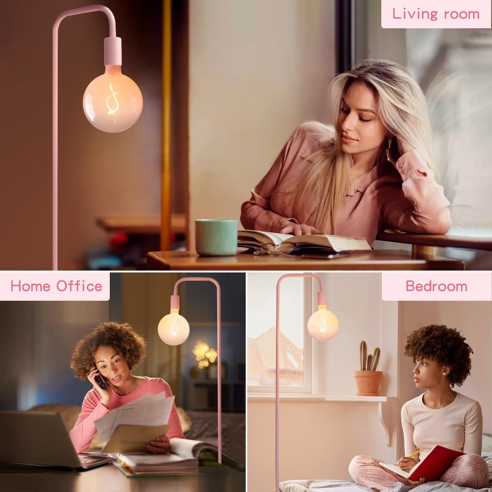 Pink Floor Lamp For Bedroom  Cute Standing With Led Bulb Translucent Globe Glass 2700k Warm Lighting. Livingroom Office