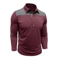 thumbnail image 5 of Kvture Fall Tops for Men Casual Stylish Color Block Long Sleeve Lapel Collar Button up Shirts for Business Office Work Golf Wine Pullover XL, 5 of 7