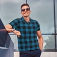 thumbnail image 4 of Fotbe Blue Black Plaid Camiseta Polo de Golf para Hombre con Estampado – Camisa Deportiva Transpirable con Cuello Abotonado-Large, 4 of 6