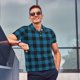 thumbnail image 4 of Fotbe Blue Black Plaid Camiseta Polo de Golf para Hombre con Estampado – Camisa Deportiva Transpirable con Cuello Abotonado-Large, 4 of 6