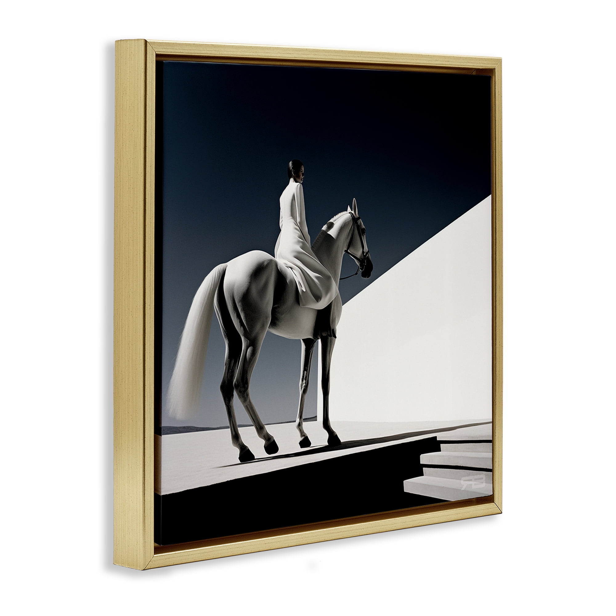 Stupell Industries Contemporary Scene with Horse People Painting Gold Floater Framed Canvas Art Print Wall Art, 18 x 18