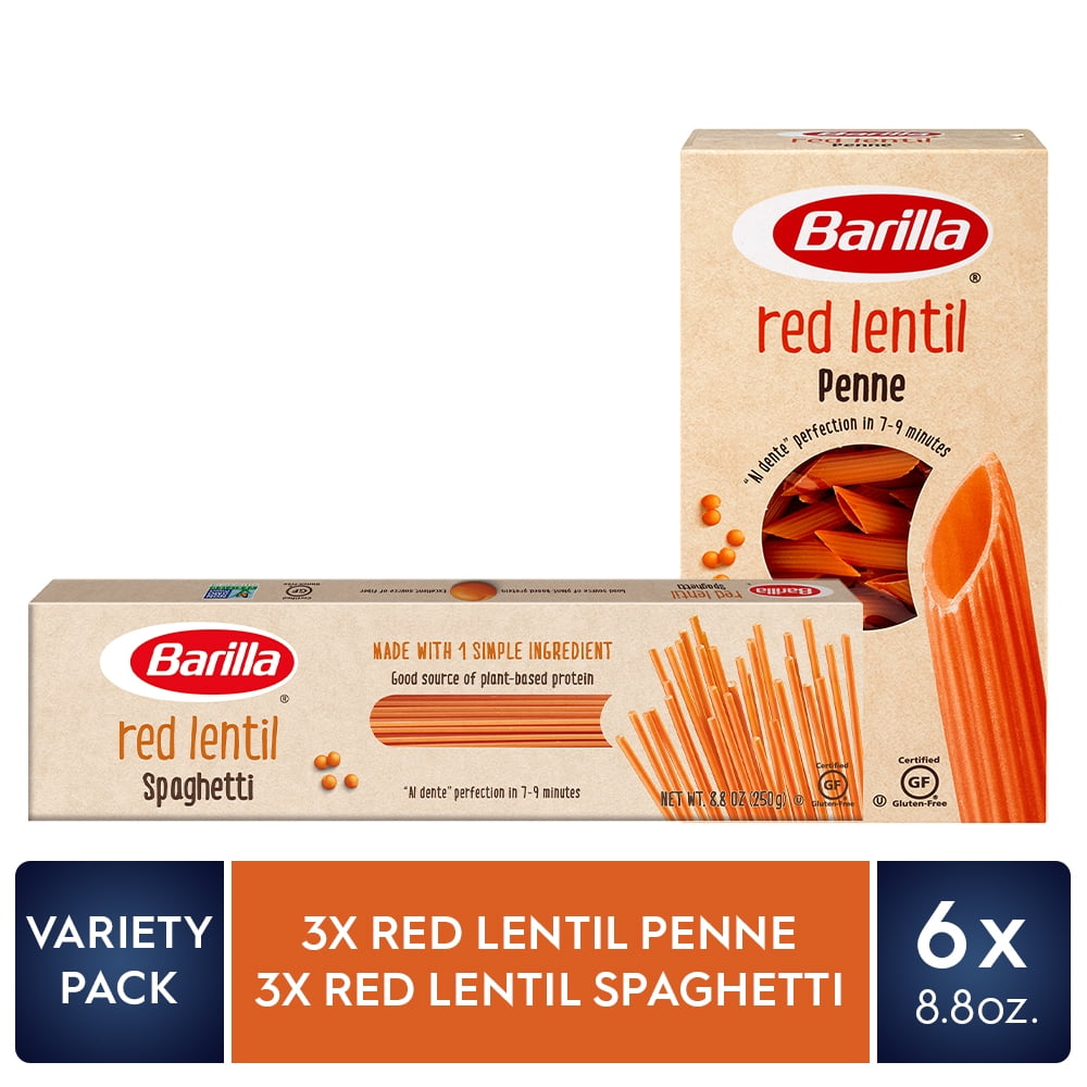 Barilla Gluten Free Red Lentil Spaghetti & Red Lentil Penne Pasta, Variety Pack (3 Each, 8.8 oz