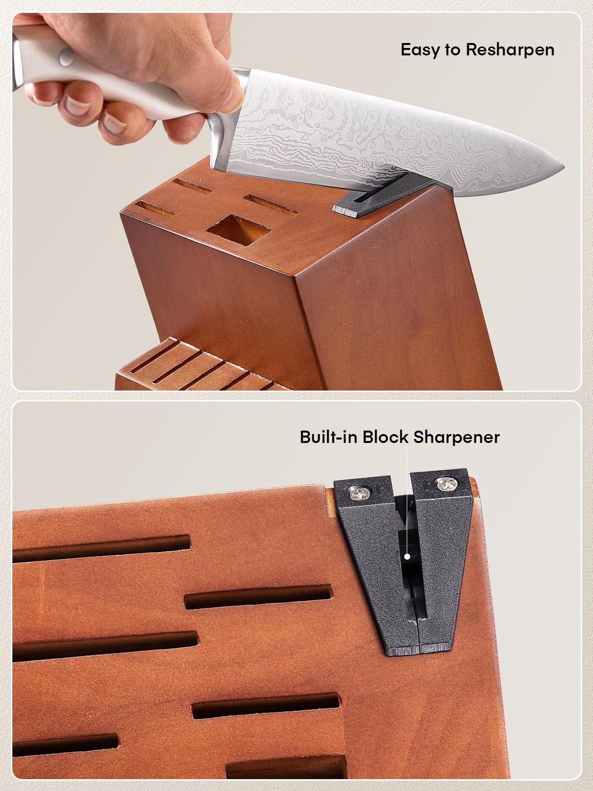 D.Perlla Knife Set, 14 Pcs German High Carbon Stainless Steel Kitchen Knives Block Set with Built-in Sharpener, Brown