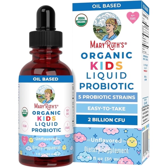 MaryRuth Organics Kids Liquid Probiotic, USDA Organic, Non-GMO, Vegan, Gluten-Free, for Digestive & Gut Health, 1-Count, 1 fl oz (30 mL)