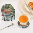 thumbnail image 3 of Yayeee 6 PCS Drink Coasters with Holder Set Woven Absorbent Round Tabletop Hot Pad, Art Goldfish Bowl, 3 of 7