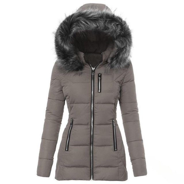 Winter Puffer Jacket for Women, Hooded Short Length with Secure Zip Closure, Reliable Warmth for Snowy Days & Cold Weather Errands.GrayS