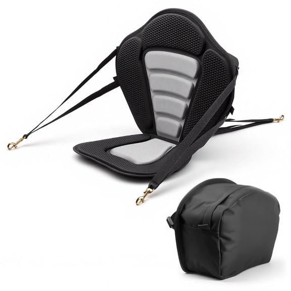 KFFKFF Universal Kayak Seat with Back Support, 0.5" Thick Padded Cushion, Adjustable Straps, and Storage Bag for Paddle Boards, Canoes, Fishing Boats, and Inflatable Kayaks
