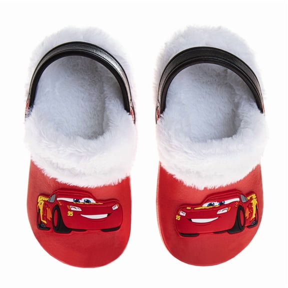 Disney Cars Lightning Mcqueen Fuzzy Fleece Lined Clogs for Boys Winter Warm Plush Garden Shoes (Toddler Little Kid), Red, Size: 11 12