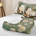 thumbnail image 4 of Homewish Halloween Bath Ghost Quilt Full, Blossoms Black Cat Full Bedspread Sets, Sage Green White, 3 Pieces 1 Bedspread and 2 Pillowcases, 4 of 7