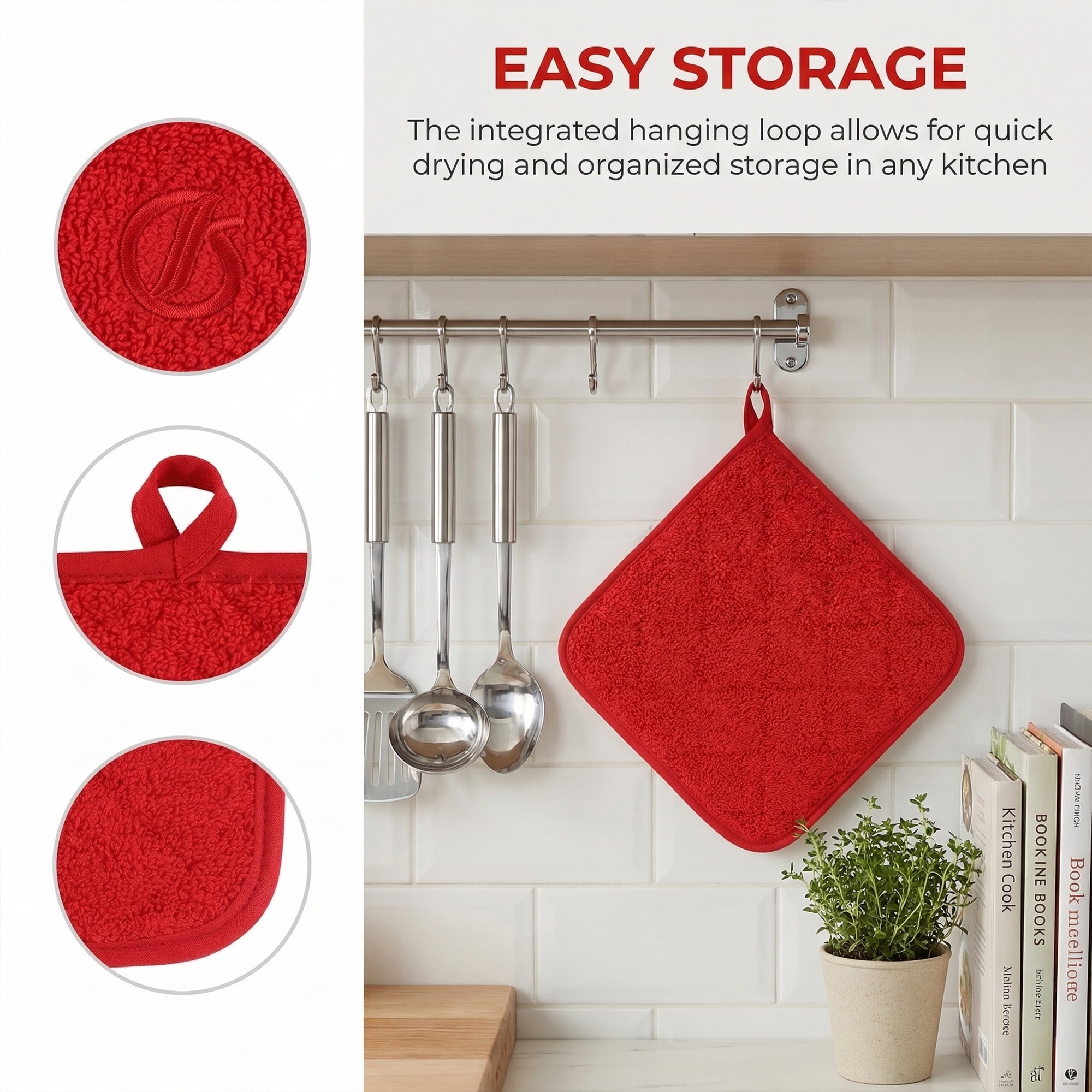 Unique Bargains 2 Pcs Square Pot Holders Heat Resistant Non Slip Pads Red 7.1"x7.1"