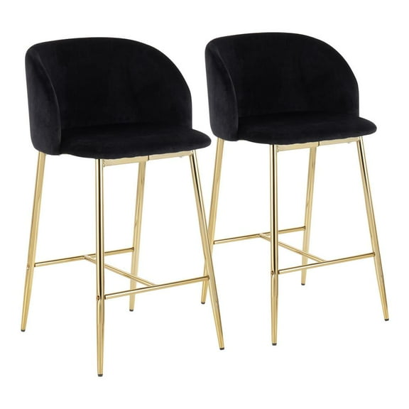 LumiSource Gold Steel, Black Velvet Fran Counter Stool - Set of 2