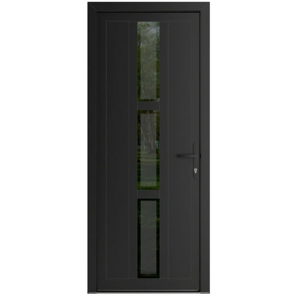 Front Exterior Prehung Metal-Plastic Door Frosted Glass | Manux 8112 Matte Black | Office Commercial and Residential Doors Entrance Patio Garage W36x80 Left-hand