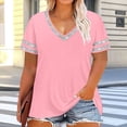 thumbnail image 2 of Sexlip Women's T-Shirt Summer V-Neck Short Sleeve Loose Fit Great for Layering Comfortable Wear Suitable for Spring Weather Pink XXXXL, 2 of 6