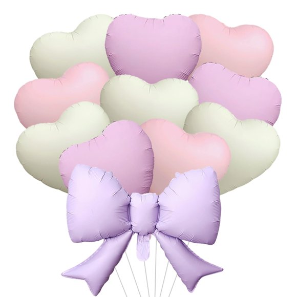 Juego de globos en forma de corazón Kaefsros, color morado, rosa y crema con lazo, 10 unidades