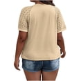 thumbnail image 7 of Tdoqot Womens Trendy Plus Size Tops- Lace Short Sleeve Crewneck Casual Pleats Summer Shirts Blouses Khaki Size L-5XL, 7 of 7